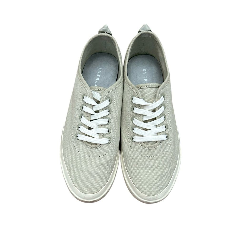 Everlane The Forever Sneaker Women Size 6.5 Tan Cream White Canvas Lace-up Shoes - Picture 2 of 8